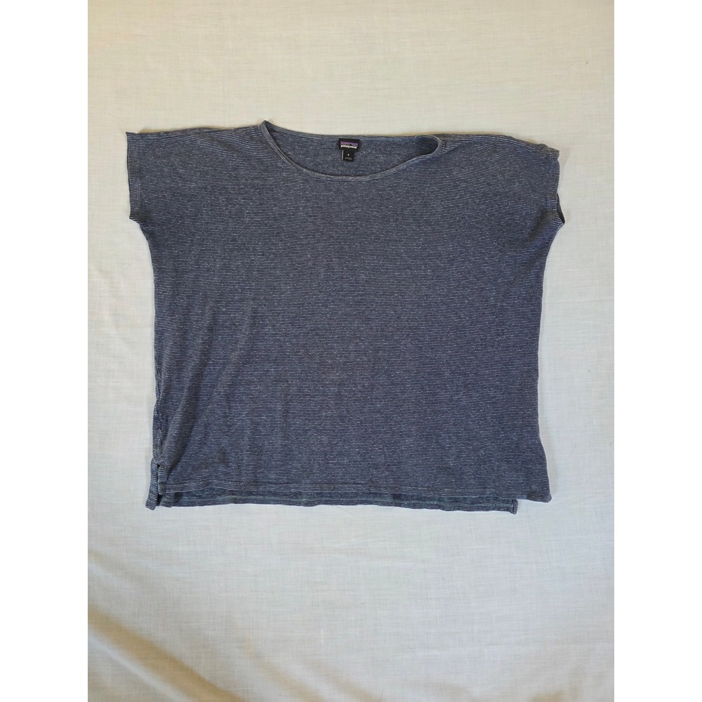 Patagonia Trail Harbor Tee Small Long Plains Berlin Blue Striped Boxy Hemp - Picture 2 of 7
